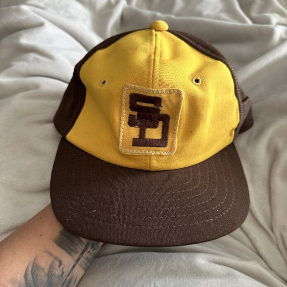 Vintage San Diego Padres Hat Snapback80s Brown Yellow READ Adjustable